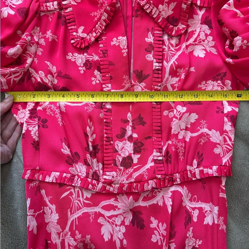 ME+EM 2 Modern Botanical Print Midi Dress Raspberry Red EUC Floral Short Sleeve - Picture 14 of 16